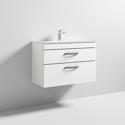 Cape 800mm Wall Hung 2 Drawer Vanity Unit & Minimalist Basin - Gloss White