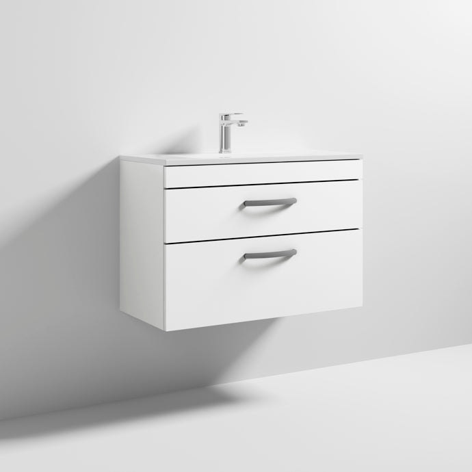 Cape 800mm Wall Hung 2 Drawer Vanity Unit & Minimalist Basin - Gloss White