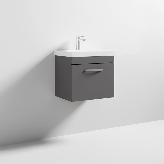 Cape 500mm Wall Hung Single Drawer Vanity Unit & Thin Edge Basin - Gloss Grey