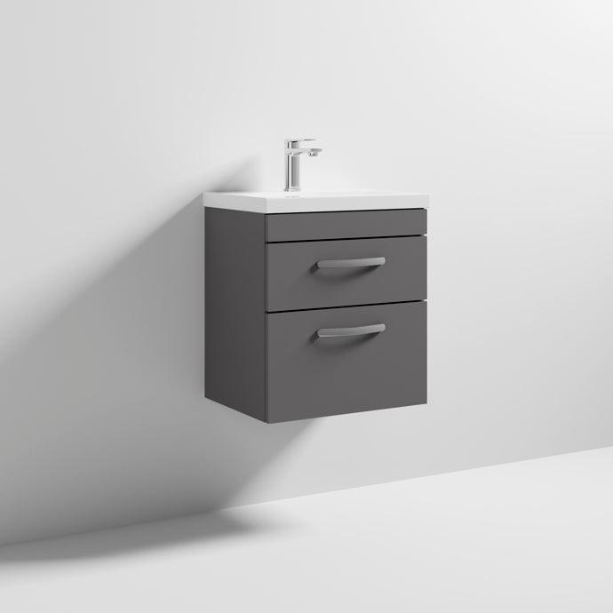 Cape 500mm Wall Hung 2 Drawer Vanity Unit & Mid-Edge Basin - Gloss Grey