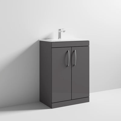 Cape 600mm Floor Standing 2 Door Vanity Unit & Minimalist Basin - Gloss Grey