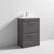 Cape 600mm Floor Standing 2 Drawer Vanity Unit & Mid-Edge Basin - Gloss Grey