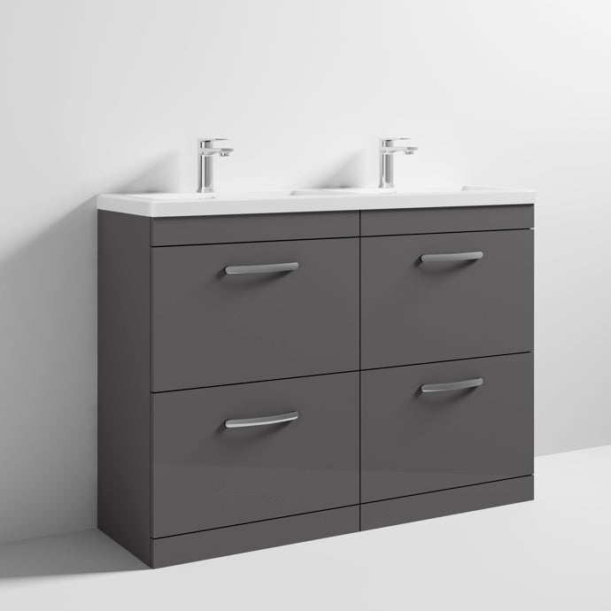 Cape 1200mm Floor Standing 4 Drawer Vanity Unit & Double Ceramic Basin - Gloss Grey