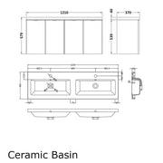 Hudson Reed Fusion Wall Hung 1200mm Vanity Unit With 4 Doors & Twin Basin