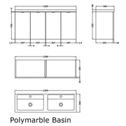 Hudson Reed Fusion Wall Hung 1200mm Vanity Unit With 4 Doors & Twin Basin