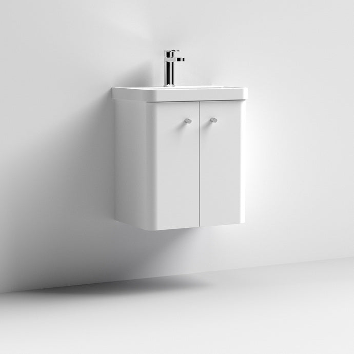 Capri 500mm Wall Hung 2 Door Unit & Basin - Gloss White