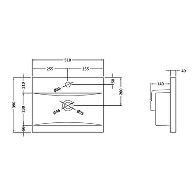 Cape 500mm Wall Hung 2 Drawer Vanity Unit & Mid-Edge Basin - Gloss Grey