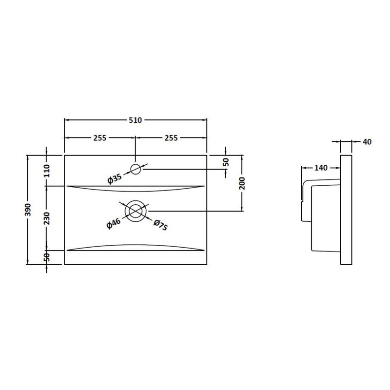 Cape 500mm Wall Hung 2 Drawer Vanity Unit & Mid-Edge Basin - Charcoal Black