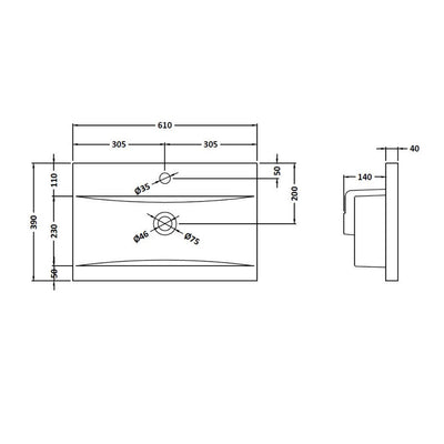 Cape 600mm Wall Hung 2 Drawer Vanity Unit & Mid-Edge Basin - Anthracite Woodgrain