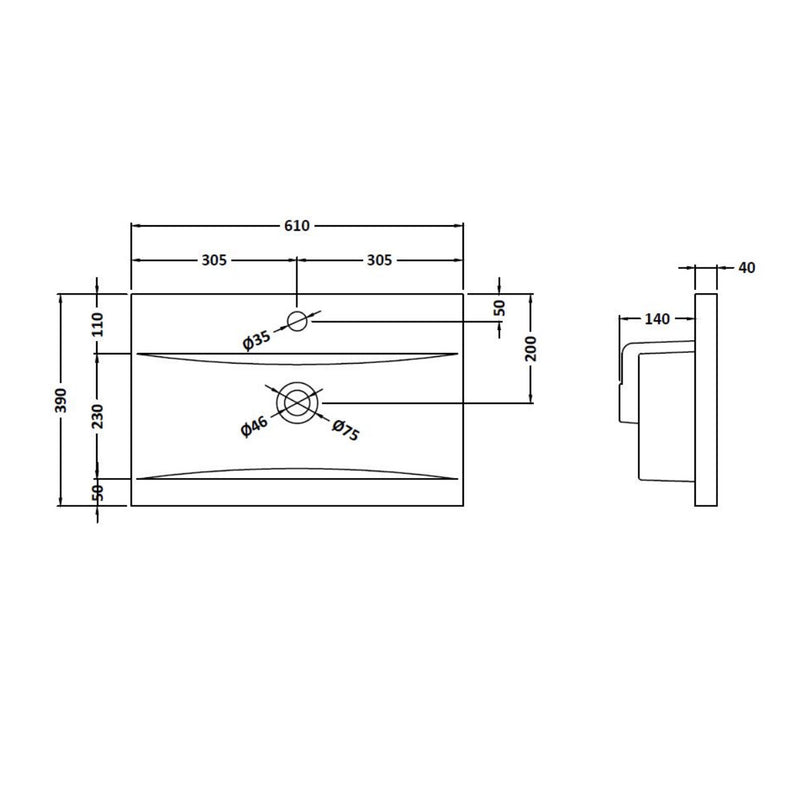 Cape 600mm Wall Hung 2 Drawer Vanity Unit & Mid-Edge Basin - Anthracite Woodgrain