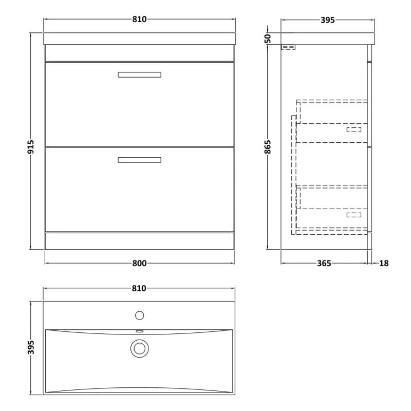 Cape 800mm Floor Standing 2 Drawer Vanity Unit & Thin Edge Basin - Gloss White