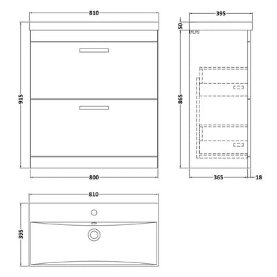 Cape 800mm Floor Standing 2 Drawer Vanity Unit & Thin Edge Basin - Charcoal Black