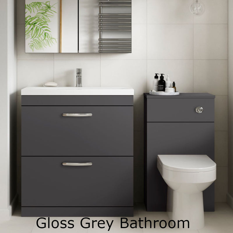 Cape 800mm Floor Standing 2 Drawer Vanity Unit & Minimalist Basin - Gloss Grey