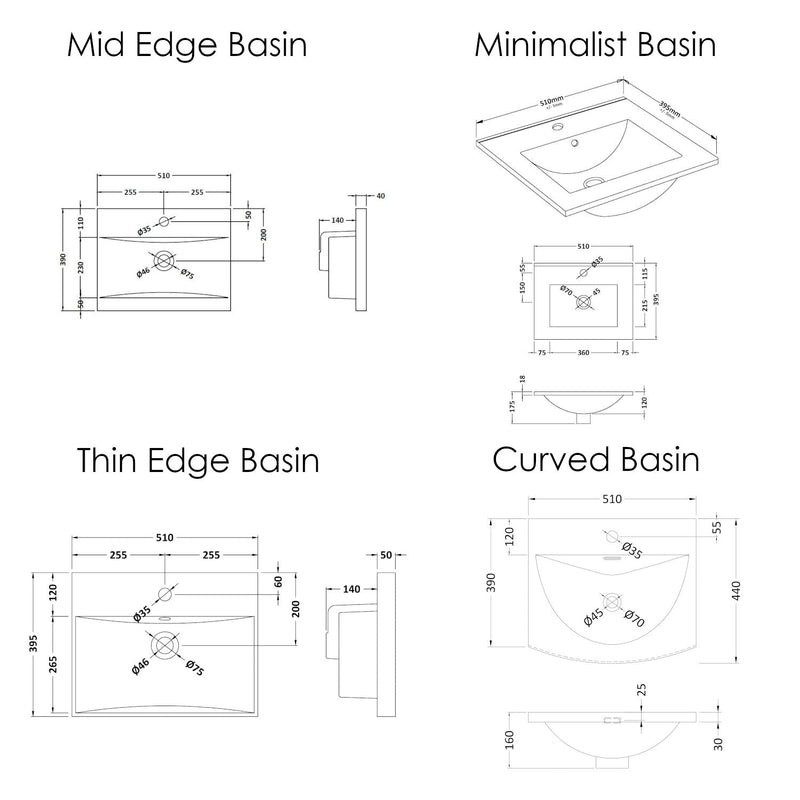 Nuie Arno 500 x 383mm Floor Standing Vanity Unit With 2 Doors & Ceramic Basin