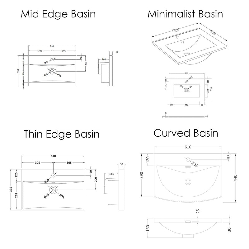 Nuie Deco 600 x 383mm Wall Hung Vanity Unit With 1 Drawer & Ceramic Basin
