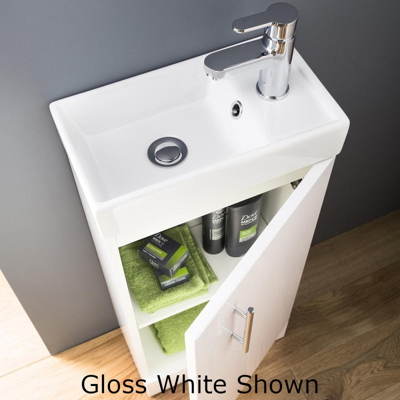 Jenson 400 x 222mm Floor Standing Cloakroom Vanity Unit & Ceramic Basin - Anthracite Woodgrain