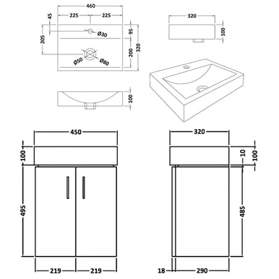 Howden 450mm Cloakroom Wall Hung Vanity Unit & Basin - Gloss White