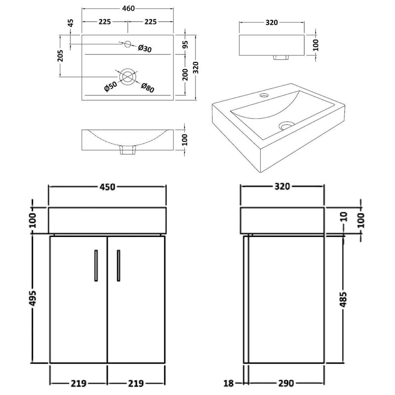 Howden 450mm Cloakroom Wall Hung Vanity Unit & Basin - Gloss White