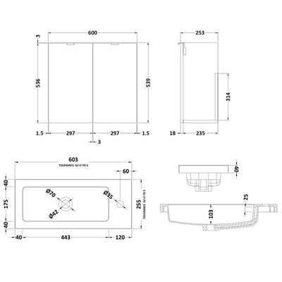 Hudson Reed Fusion Wall Hung Slimline 600mm Vanity Unit & Basin