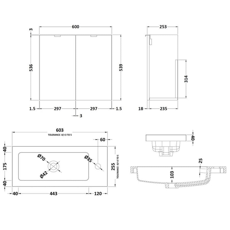 Hudson Reed Fusion Wall Hung Slimline 600mm Vanity Unit & Basin