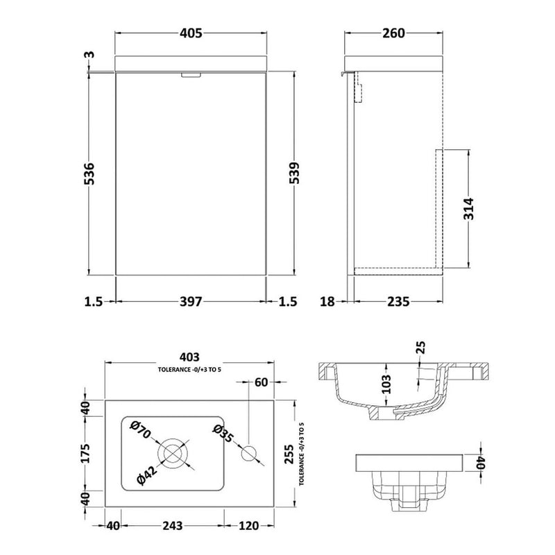 Hudson Reed Fusion Wall Hung Slimline 400mm Vanity Unit & Basin