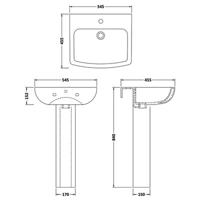 Como 545mm Basin & Full Pedestal