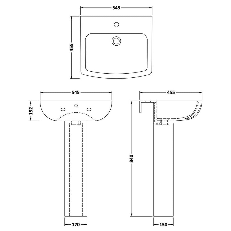 Como 545mm Basin & Full Pedestal