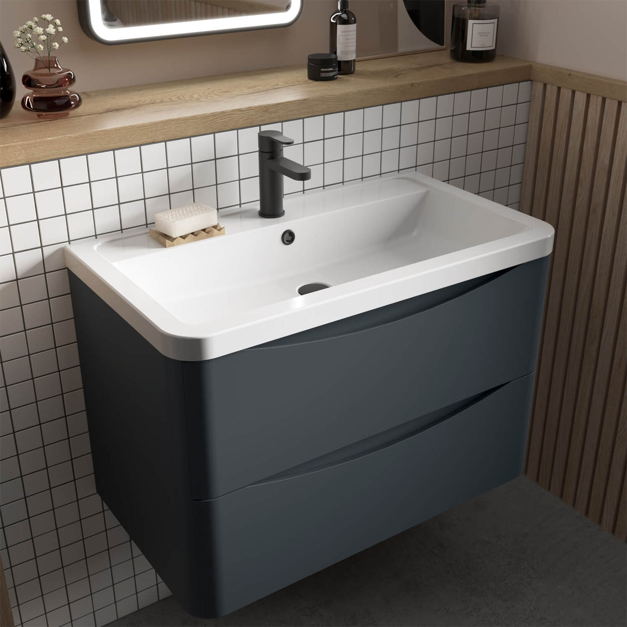 Nuie Lunar 800 x 445mm Wall Hung Vanity Unit With 1 Drawer & Basin