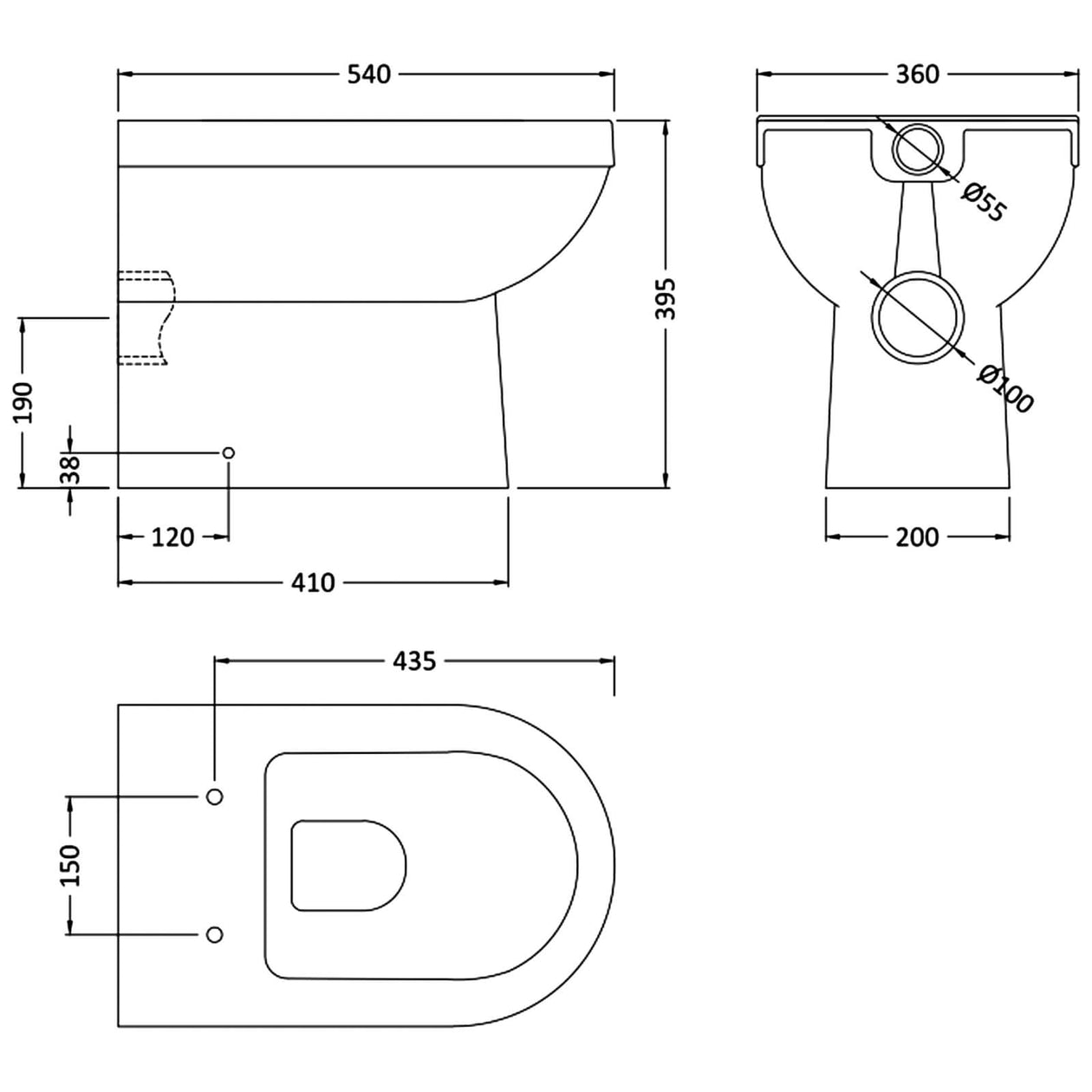 Nuie Ivo Back to Wall Toilet & Soft Close Seat - 540mm Projection