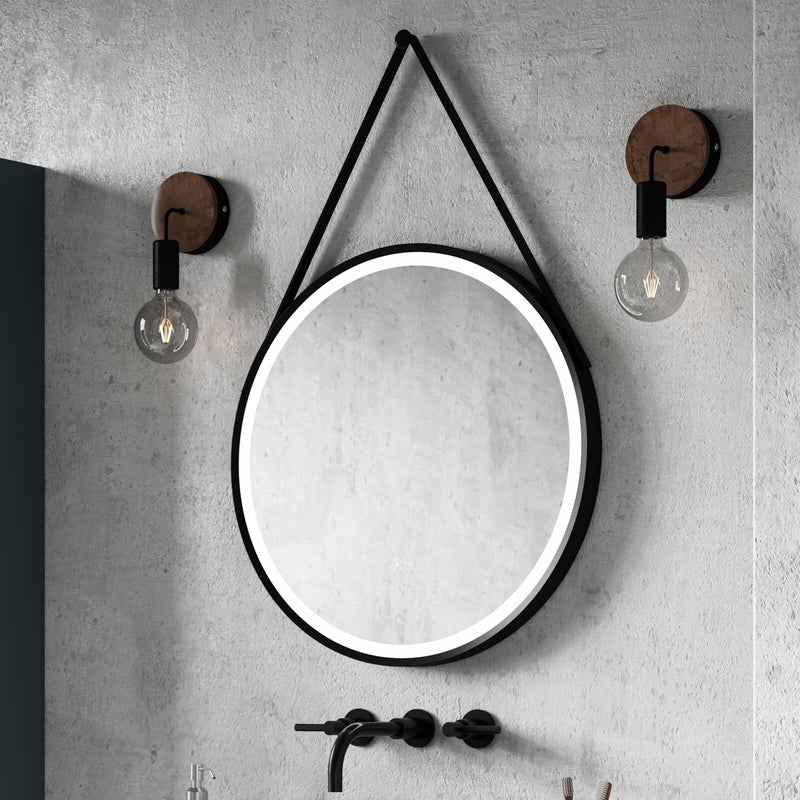 Hudson Reed Salana Black Framed LED Touch Sensor Mirror With Black Strap & De-Mister - 600 x 600mm