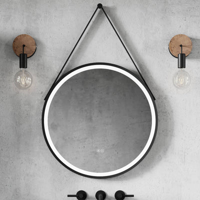 Hudson Reed Salana Black Framed LED Touch Sensor Mirror With Black Strap & De-Mister - 600 x 600mm