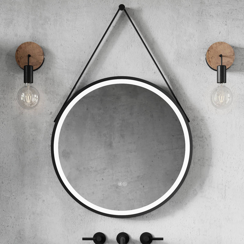 Hudson Reed Salana Black Framed LED Touch Sensor Mirror With Black Strap - 800 x 800mm