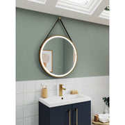 Hudson Reed Salana Brushed Brass Framed LED Touch Sensor Mirror With Brown Strap - 800 x 800mm