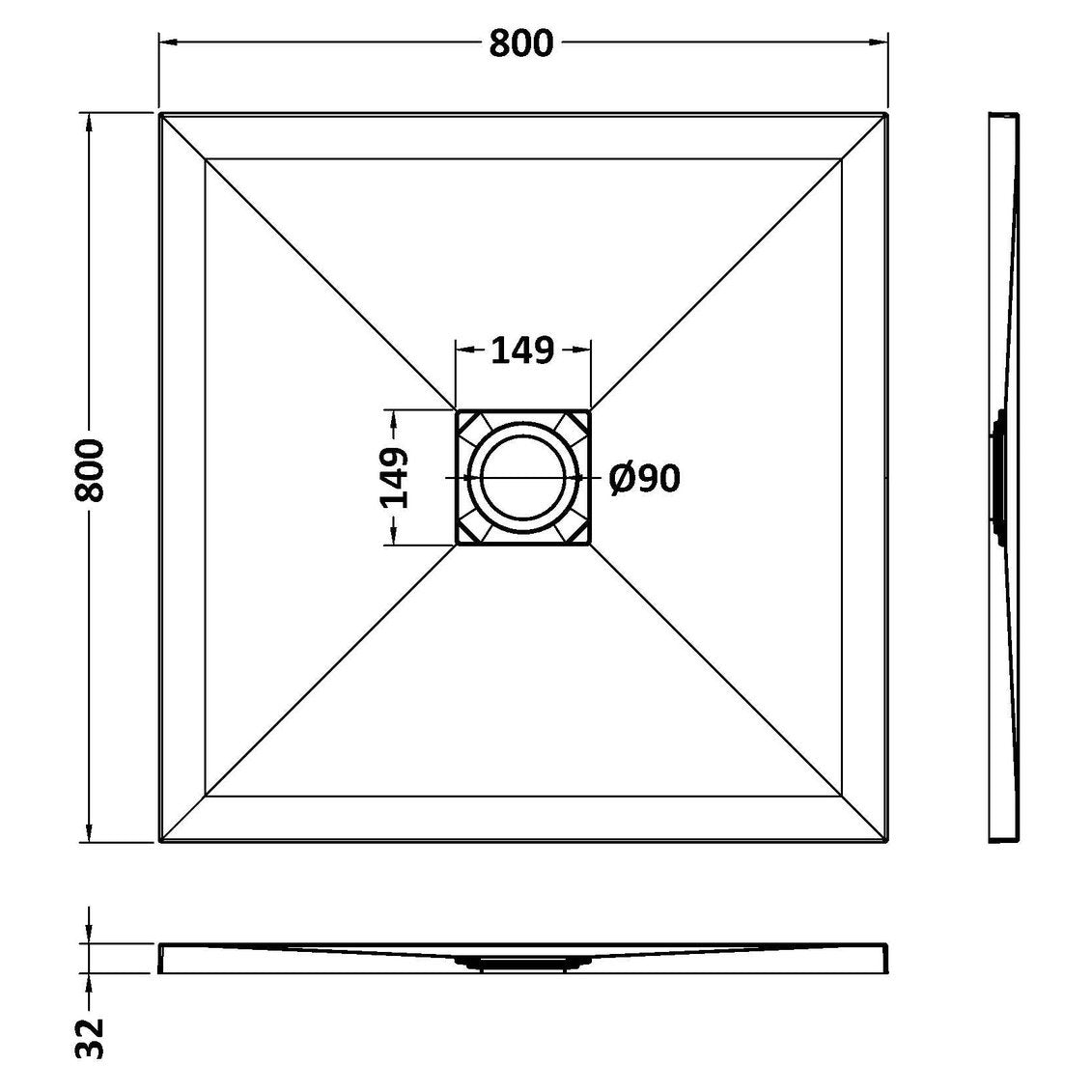 Nuie Slimline White Slate Square Shower Tray  - 800 x 800mm