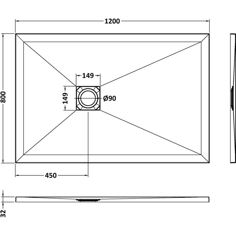 Nuie Slimline White Slate Rectangular Shower Tray  - 1200 x 800mm