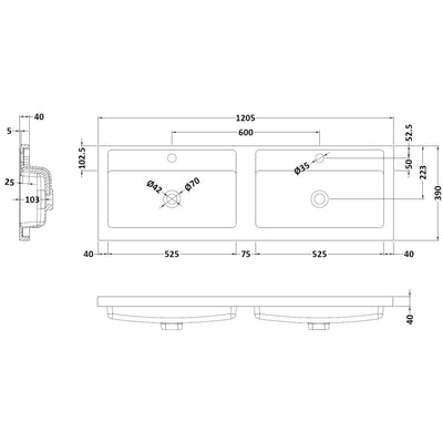 Cape 1200mm Floor Standing 4 Door Vanity Unit & Double Resin Basin - Anthracite Woodgrain