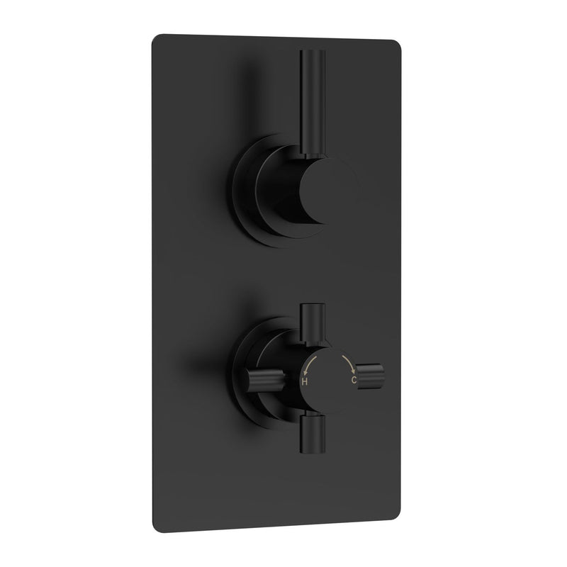 Hudson Reed Tec Lever 1 Outlet Twin Handle Concealed Thermostatic Shower Valve - Matt Black