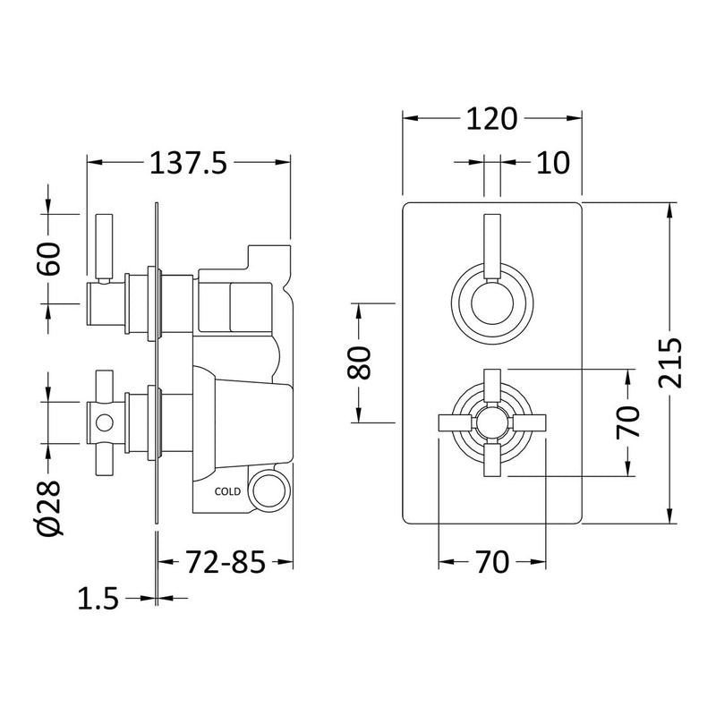 Hudson Reed Tec Lever 2 Outlet Twin Handle Concealed Thermostatic Shower Valve - Matt Black