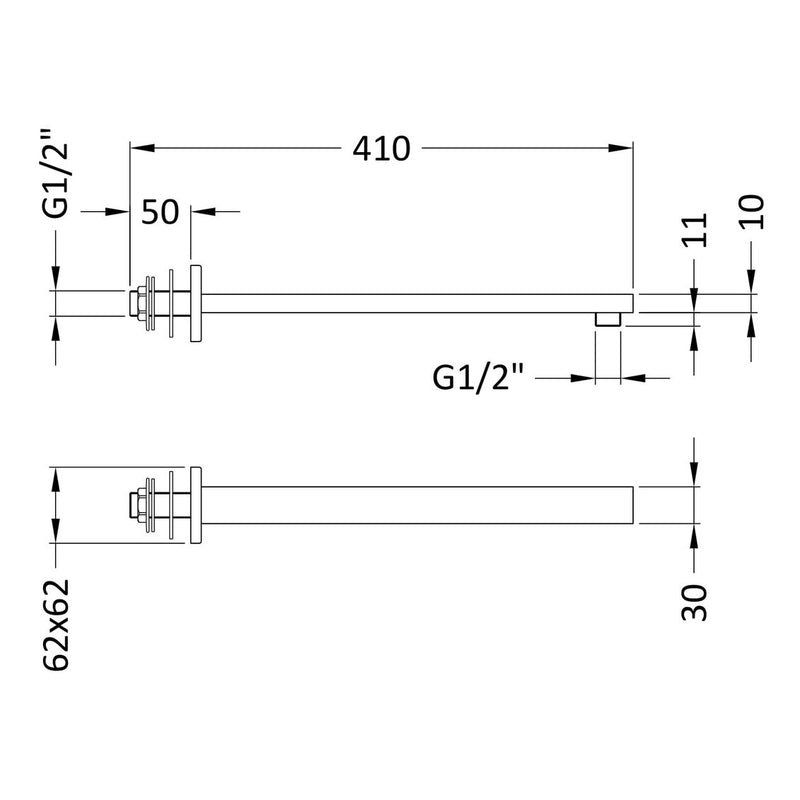 Cape Brushed Brass Square Wall Mounted Shower Arm