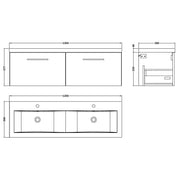 Nuie Arno 1200 x 383mm Wall Hung Vanity Unit With 2 Drawers & Twin Basin