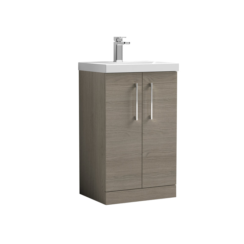 Nuie Arno 500 x 383mm Floor Standing Vanity Unit With 2 Doors & Mid Edge Basin - Solace Oak Woodgrain