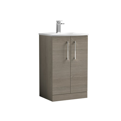 Nuie Arno 500 x 383mm Floor Standing Vanity Unit With 2 Doors & Curved Basin - Solace Oak Woodgrain