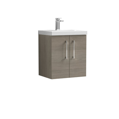Nuie Arno 500 x 383mm Wall Hung Vanity Unit With 2 Doors & Mid Edge Basin - Solace Oak Woodgrain