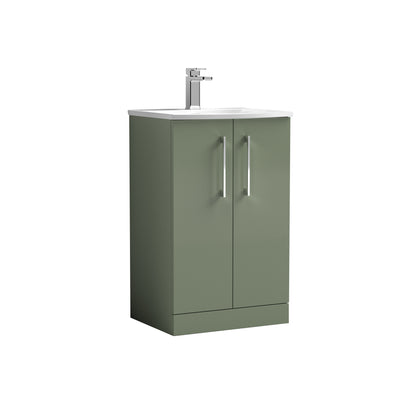 Nuie Arno 500 x 383mm Floor Standing Vanity Unit With 2 Doors & Curved Basin - Green Satin