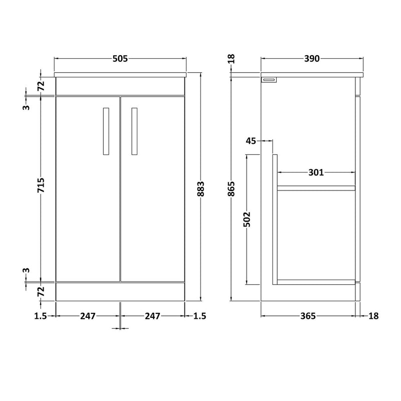 Cape 500mm Floor Standing 2 Door Vanity Unit & Worktop - Gloss White