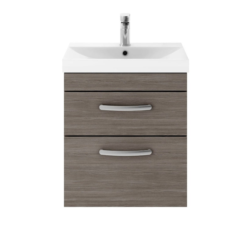 Cape 500mm Wall Hung 2 Drawer Vanity Unit & Thin Edge Basin - Anthracite Woodgrain