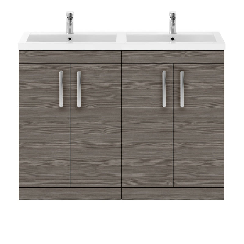 Cape 1200mm Floor Standing 4 Door Vanity Unit & Double Resin Basin - Anthracite Woodgrain