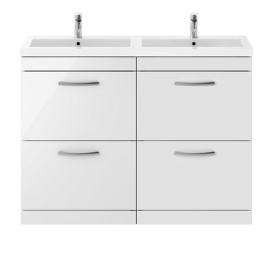 Cape 1200mm Floor Standing 4 Drawer Vanity Unit & Double Resin Basin - Gloss White