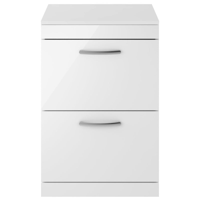 Cape 600mm Floor Standing 2 Drawer Vanity Unit & Worktop - Gloss White