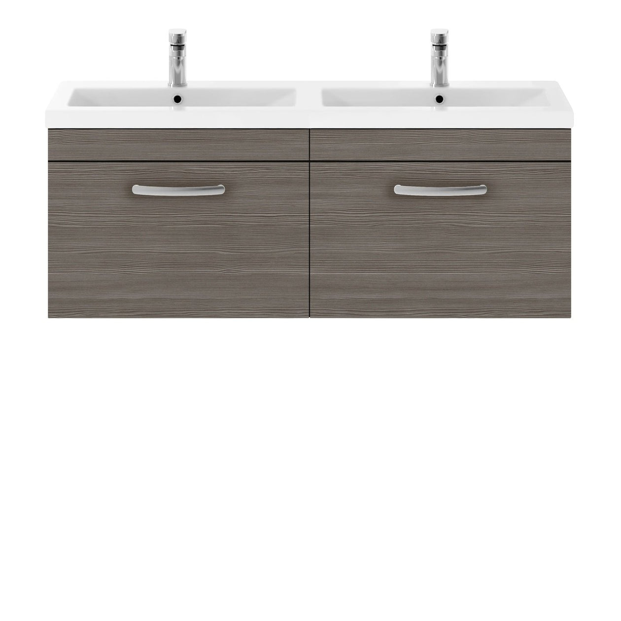 Cape 1200mm Wall Hung 2 Drawer Vanity Unit & Double Ceramic Basin - Anthracite Woodgrain